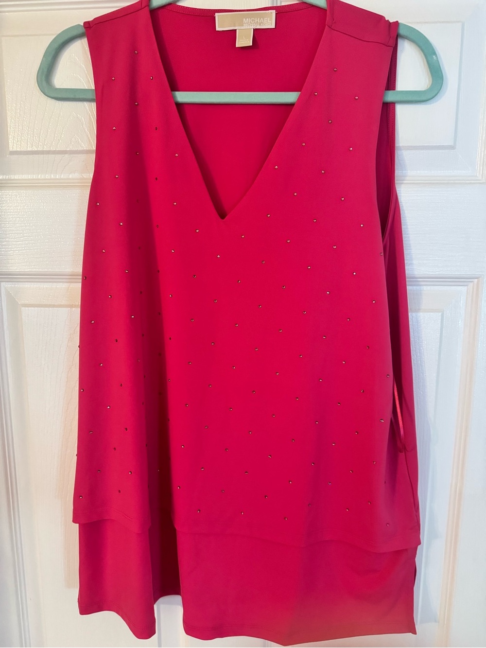 Michael Kors Hot Pink V-Neck Layered Camisole with Rhinestone Accents